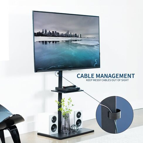 VIVO Height Adjustable TV Floor Stand, 37 to 75 inch Plasma LED LCD Screen Display Mount, Accessory Shelf, Max VESA 600x400mm, Black, STAND-TV75E in Saudi Arabia