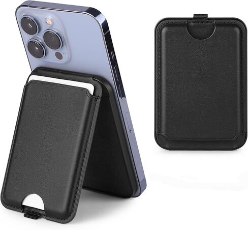 Magnetic Wallet Card Holder Compatible with MagSafe,iPhone Wallet with Adjustable Stand for iPhone 15/14/13/12 Series,Not for iPhone 13/12 Mini,3 Card Holder, Vegan Leather (Black) in Saudi Arabia