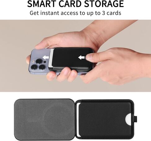 Magnetic Wallet Card Holder Compatible with MagSafe,iPhone Wallet with Adjustable Stand for iPhone 15/14/13/12 Series,Not for iPhone 13/12 Mini,3 Card Holder, Vegan Leather (Black) in Saudi Arabia
