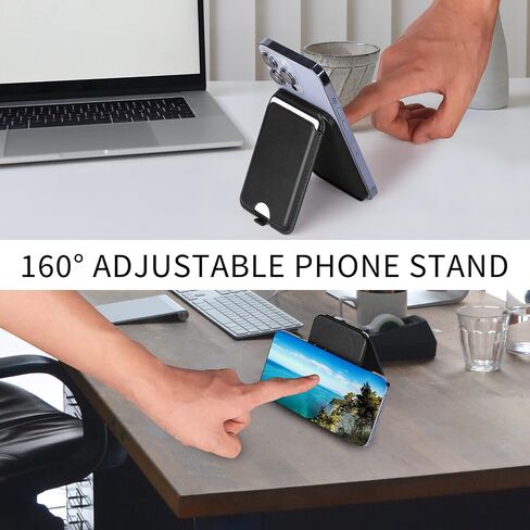 Magnetic Wallet Card Holder Compatible with MagSafe,iPhone Wallet with Adjustable Stand for iPhone 15/14/13/12 Series,Not for iPhone 13/12 Mini,3 Card Holder, Vegan Leather (Black) in Saudi Arabia
