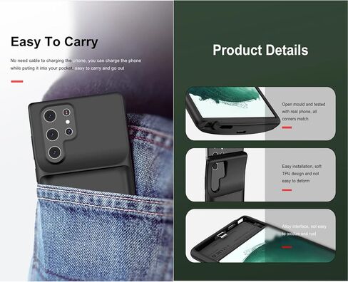 Battery Case for Samsung Galaxy S23 Ultra, 4800mAh Ultra Powerful Rechargeable Charging Case, Protective Extended Backup Battery Charger Cases Cover for Samsung Galaxy s23 Ultra 2023 Black in Saudi Arabia