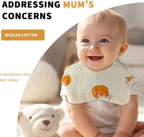 Muslin Baby Drooling Bibs Unisex Soft & Absorbent Multi-Layer Baby Bibs for Drooling and Teething Boys Girls in Saudi Arabia