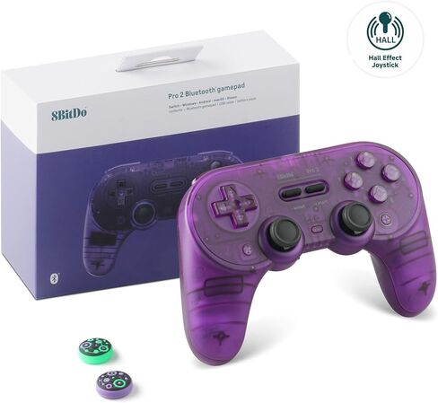 وحدة تحكم بلوتوث 8Bitdo Pro 2 للمحول، تحديث عصا التحكم بتأثير Hall، وحدة تحكم الألعاب اللاسلكية للمحول، الكمبيوتر الشخصي، Android، وSteam Deck & Apple (أرجواني شفاف) in Kuwait