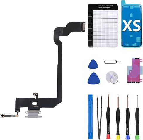 for iPhone Xs Dock Connector Charging Port Flex Cable Replacement OEM White Headphone Jack Mic Assembly Antanna Flex Ribbon Cable USB Charge Repair Tools Kit for A1920 A2097 A2098 A2099 A2100 in Saudi Arabia