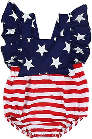 4th of July Baby Girl Outfits Stars Stripe Print Rompers Ruffled Bodysuit USA Flag Clothes in Saudi Arabia