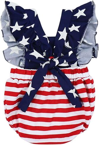 4th of July Baby Girl Outfits Stars Stripe Print Rompers Ruffled Bodysuit USA Flag Clothes in Saudi Arabia