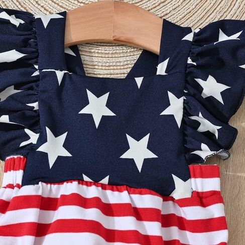 4th of July Baby Girl Outfits Stars Stripe Print Rompers Ruffled Bodysuit USA Flag Clothes in Saudi Arabia