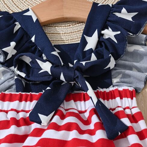 4th of July Baby Girl Outfits Stars Stripe Print Rompers Ruffled Bodysuit USA Flag Clothes in Saudi Arabia