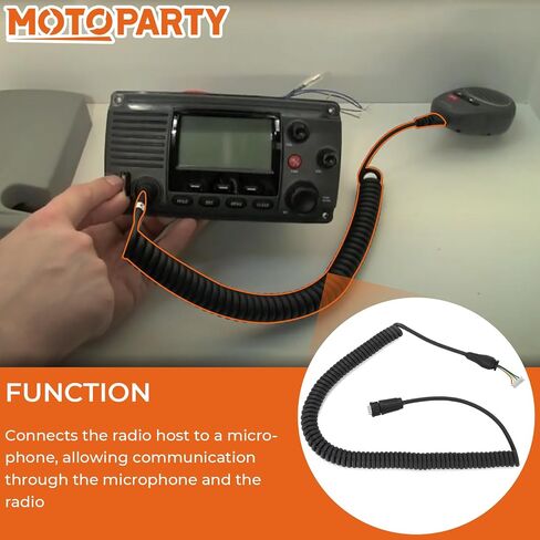 motoparty for Garmin VHF 200 Radio Microphone Mic Cord Cable Coiled Connector Cable (Black) in Saudi Arabia