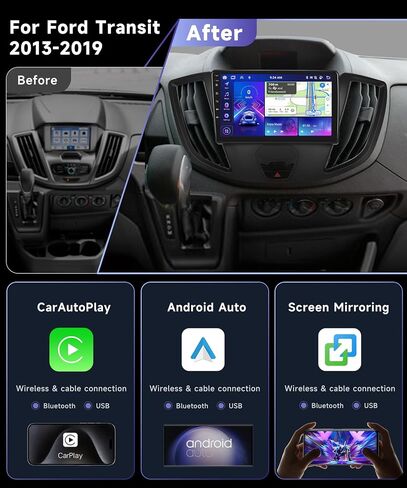 8 Core 4G+64G for Ford Transit 2013-2019 Car Radio Stereo with Wireless Apple CarPlay/Android Auto/9" 1280 * 720P IPS Touchscreen/Bluetooth 5.0/GPS/FM/RDS/WiFi/4G/DSP/46 EQ/AHD Backup Camera in Saudi Arabia