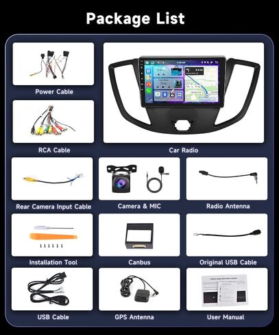8 Core 4G+64G for Ford Transit 2013-2019 Car Radio Stereo with Wireless Apple CarPlay/Android Auto/9" 1280 * 720P IPS Touchscreen/Bluetooth 5.0/GPS/FM/RDS/WiFi/4G/DSP/46 EQ/AHD Backup Camera in Saudi Arabia
