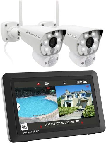 VS1002 Wireless Security Camera System with Light Camera and 7" Monitor, Two-Way Audio, Free APP, SD Card and Battery installed (720p HD camera) in Kuwait