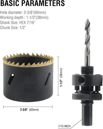 BINOTA M42 Bi-Metal Hole Saw, 60mm-2-3/8 Inches, for Metal, Wood, Plywood, PVC, Gypsum, Composite, Stainless Steel Plate in Saudi Arabia