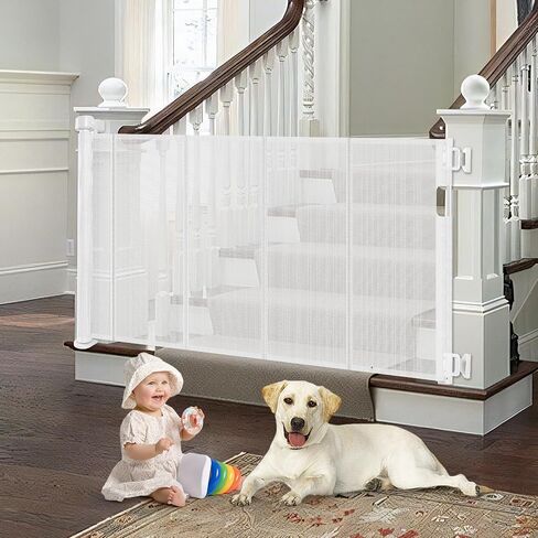 Reinforced Retractable Baby Gate for Stairs with Support Rods, 33" Tall, Extends up to 55" Wide, Mesh Stairway Gate Banister Baby Gate for Doorways, Indoor Outdoor Pet Gate for Stairs Hallways (Black) in Saudi Arabia