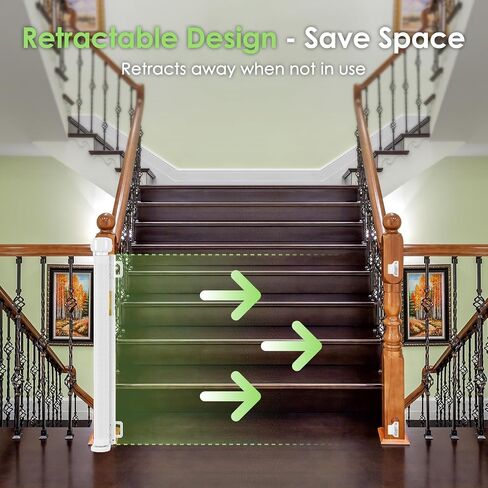 Reinforced Retractable Baby Gate for Stairs with Support Rods, 33" Tall, Extends up to 55" Wide, Mesh Stairway Gate Banister Baby Gate for Doorways, Indoor Outdoor Pet Gate for Stairs Hallways (Black) in Saudi Arabia