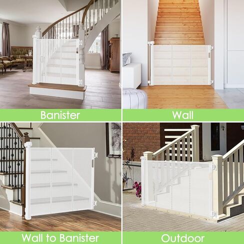 Reinforced Retractable Baby Gate for Stairs with Support Rods, 33" Tall, Extends up to 55" Wide, Mesh Stairway Gate Banister Baby Gate for Doorways, Indoor Outdoor Pet Gate for Stairs Hallways (Black) in Saudi Arabia