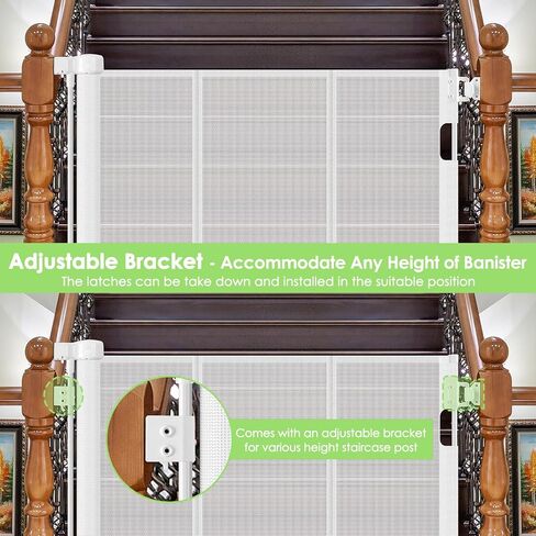 Reinforced Retractable Baby Gate for Stairs with Support Rods, 33" Tall, Extends up to 55" Wide, Mesh Stairway Gate Banister Baby Gate for Doorways, Indoor Outdoor Pet Gate for Stairs Hallways (Black) in Saudi Arabia