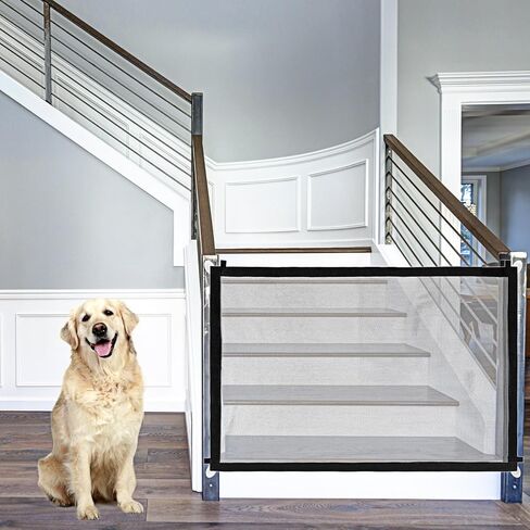 2Pcs Portable Pet Mesh Gate 43"x 28" Mesh Dog Gate Pet Gates for The House,No Drilling for Stairs/Doorways/Hallways (Black) in Kuwait