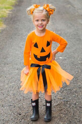 2Pcs Halloween Toddler Baby Girl Smile Pumpkin Tops+Tutu Tulle Skirt Outfits Long Sleeve Clothes in Saudi Arabia