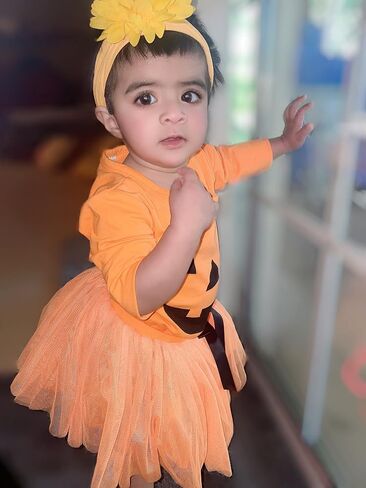 2Pcs Halloween Toddler Baby Girl Smile Pumpkin Tops+Tutu Tulle Skirt Outfits Long Sleeve Clothes in Saudi Arabia