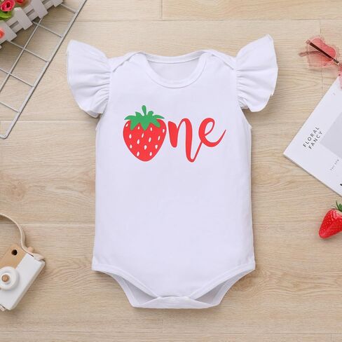 IMEKIS Baby Girl 1st Birthday Outfit Strawberry Butterfly One Romper Ruffle Tutu Skirt Headband Cake Smash Photo Shoot in Saudi Arabia