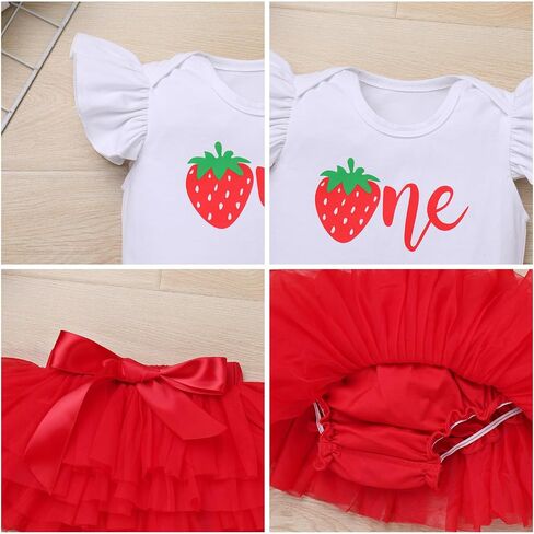 IMEKIS Baby Girl 1st Birthday Outfit Strawberry Butterfly One Romper Ruffle Tutu Skirt Headband Cake Smash Photo Shoot in Saudi Arabia