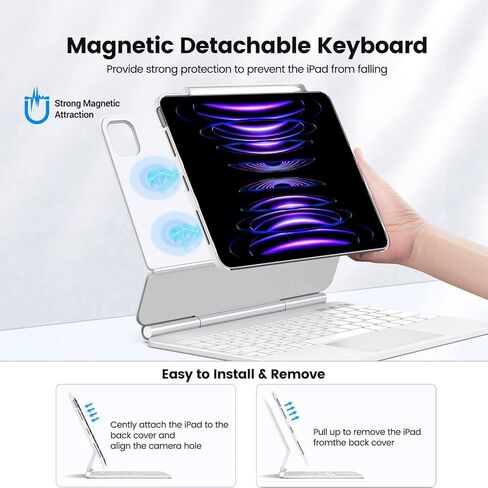 لوحة مفاتيح سحرية متوافقة مع iPad Air 11 بوصة (M2) 2024، وiPad Pro 11 (4th/3rd/2nd/1st)، وApple Magic Keyboard iPad 10.9 بوصة Air 4th/5th Gen مع حامل قلم رصاص، ولوحة مفاتيح ذكية قابلة للطي in Saudi Arabia