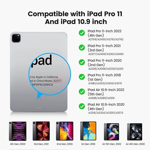لوحة مفاتيح سحرية متوافقة مع iPad Air 11 بوصة (M2) 2024، وiPad Pro 11 (4th/3rd/2nd/1st)، وApple Magic Keyboard iPad 10.9 بوصة Air 4th/5th Gen مع حامل قلم رصاص، ولوحة مفاتيح ذكية قابلة للطي in Saudi Arabia