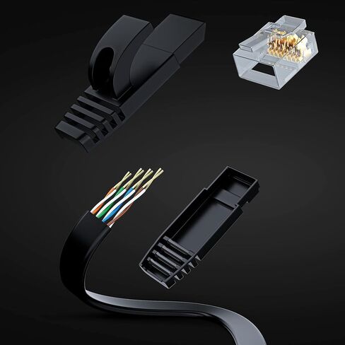 Cat 6 Ethernet Cable 30 ft - with a Flat, Space-Saving Design High-Speed Internet & Network LAN Patch Cable, RJ45 Connectors - 30ft / Black / 10 Pack - Perfect for Gaming, Streaming, and More in Kuwait