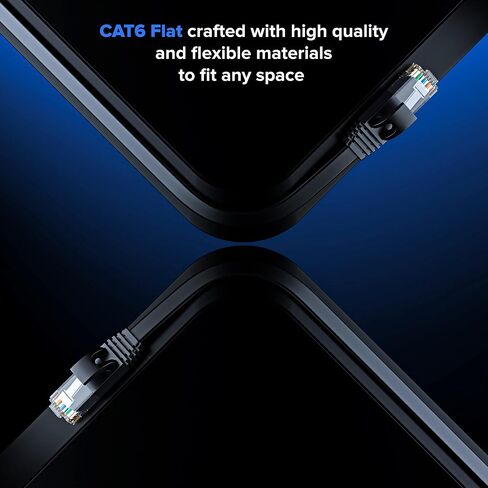Cat 6 Ethernet Cable 30 ft - with a Flat, Space-Saving Design High-Speed Internet & Network LAN Patch Cable, RJ45 Connectors - 30ft / Black / 10 Pack - Perfect for Gaming, Streaming, and More in Kuwait