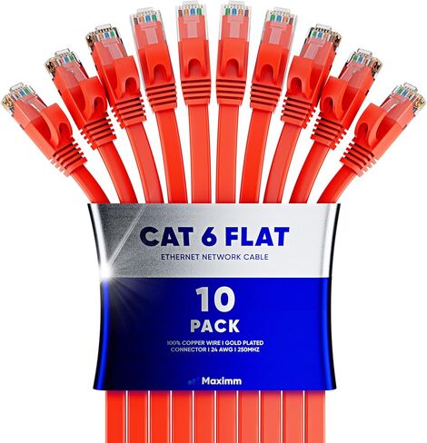 Cat 6 Ethernet Cable 30 ft - with a Flat, Space-Saving Design High-Speed Internet & Network LAN Patch Cable, RJ45 Connectors - 30ft / Black / 10 Pack - Perfect for Gaming, Streaming, and More in Kuwait