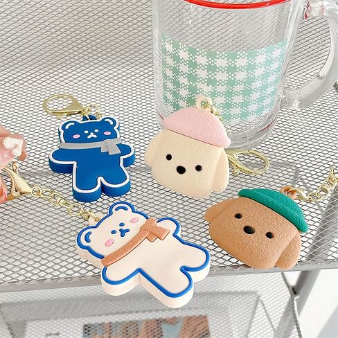 Portable Case for Air Tag, Kawaii Cute Cartoon Dog Bear Silicone Anti-Scratch Protective Cover Compatible with Airtags Finder Location Tracker Keychain for Kids Pets Keys (4Pack) in Saudi Arabia