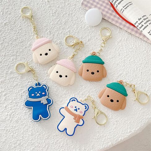 Portable Case for Air Tag, Kawaii Cute Cartoon Dog Bear Silicone Anti-Scratch Protective Cover Compatible with Airtags Finder Location Tracker Keychain for Kids Pets Keys (4Pack) in Saudi Arabia