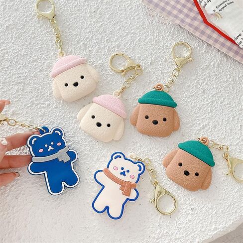 Portable Case for Air Tag, Kawaii Cute Cartoon Dog Bear Silicone Anti-Scratch Protective Cover Compatible with Airtags Finder Location Tracker Keychain for Kids Pets Keys (4Pack) in Saudi Arabia