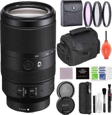 Sony Alpha 70-350mm F4.5-6.3 G OSS Super-Telephoto APS-C Lens (Black) Bundle with 3PC Filter Kit, Gadget Bag, & More | (SEL70350G) in Saudi Arabia