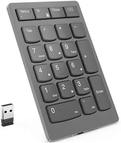 Lenovo Go Wireless Numeric Keypad - Wireless Connectivity - RF - 2.40 GHz Calculator, TAB, Equal, Esc Hot Key(s) - PC - Scissors Keyswitch - Storm Gray in Saudi Arabia