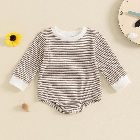 Newborn Baby Boy Girl Long Sleeve Romper Waffle Striped Bubble Oversized Sweatshirt Bodysuit Infant Fall Outfits in Saudi Arabia