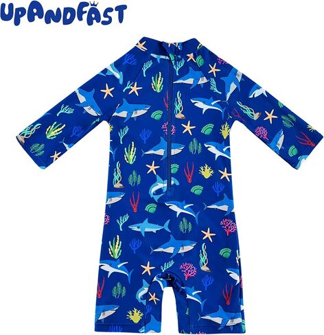 upandfast Baby Boys/Girls Zipper Swimwear with Snap Bottom UPF 50+ Sun Protection Toddler One Piece Swimsuit in Kuwait