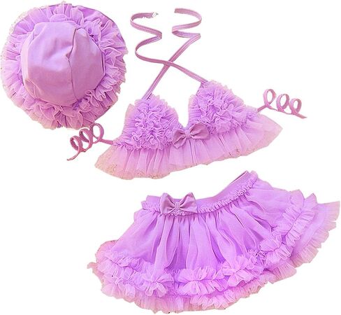 Baby Girls Toddler Kids Two Piece Lace Tutu Swimskirt Swimsuits Bikini Set with Hat in Saudi Arabia