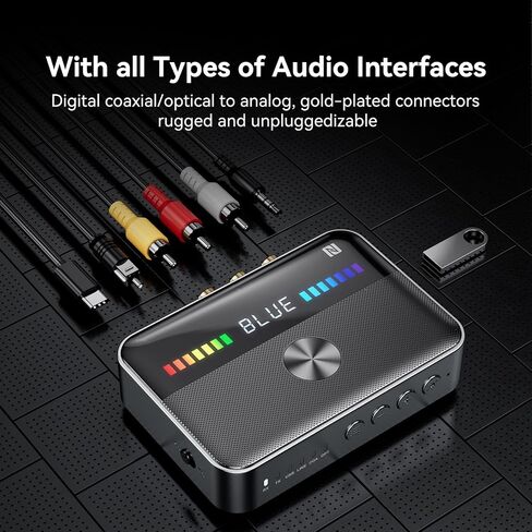 Bluetooth 5.3 Transmitter Receiver 2-in-1 Bluetooth Adapter HiFi Audio Bluetooth Receiver with LED Display and NFC 3.5mm AUX RCA Optical Coaxial USB for PC/TV/Car in Saudi Arabia