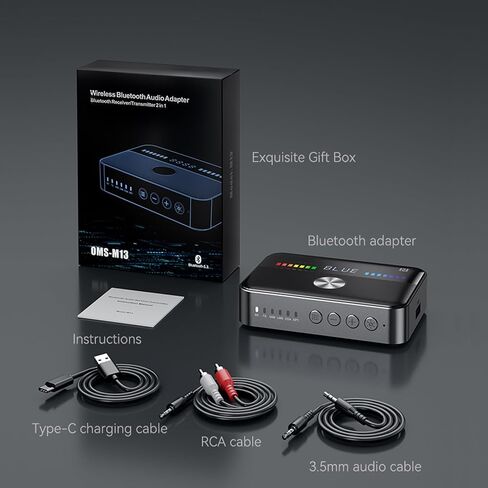 Bluetooth 5.3 Transmitter Receiver 2-in-1 Bluetooth Adapter HiFi Audio Bluetooth Receiver with LED Display and NFC 3.5mm AUX RCA Optical Coaxial USB for PC/TV/Car in Saudi Arabia