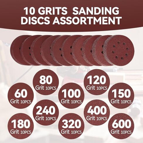 100 PCS 5-Inch 8-Hole Hook and Loop Sanding Discs, Round Hook and Loop Sandpaper for Random Orbital Sander 10 * 60 80 100 120 150 180 240 320 400 600 Grit in Saudi Arabia