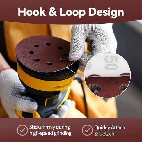 100 PCS 5-Inch 8-Hole Hook and Loop Sanding Discs, Round Hook and Loop Sandpaper for Random Orbital Sander 10 * 60 80 100 120 150 180 240 320 400 600 Grit in Saudi Arabia