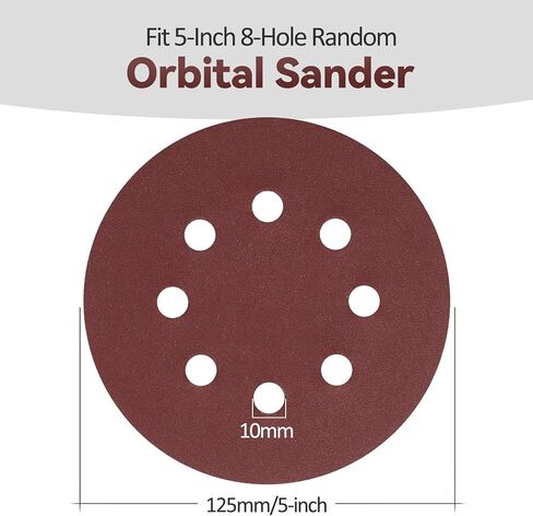100 PCS 5-Inch 8-Hole Hook and Loop Sanding Discs, Round Hook and Loop Sandpaper for Random Orbital Sander 10 * 60 80 100 120 150 180 240 320 400 600 Grit in Saudi Arabia