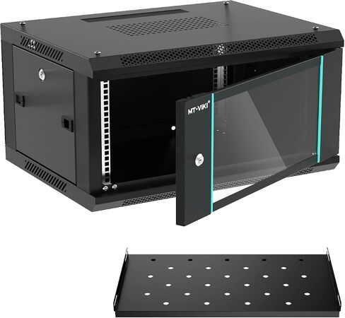 MT-VIKI 6U Wall Mount Server Cabinet Network Rack Vented Enclosure, 0.8mm thick, 17.7'' Deep (450mm), for 19'' IT Equipment, Included 1pcs 10'' Depth Rack Shelf in Saudi Arabia
