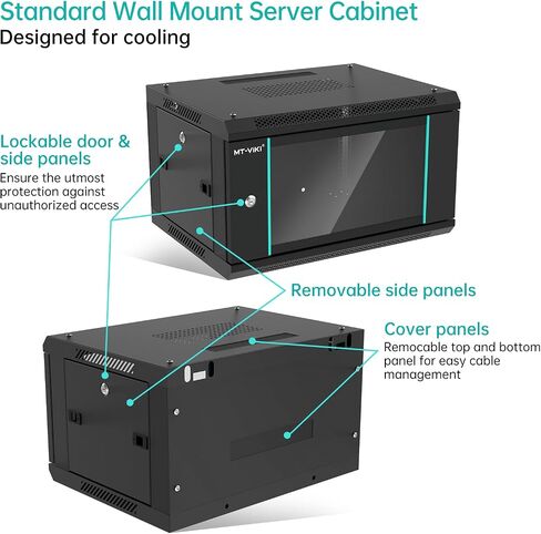 MT-VIKI 6U Wall Mount Server Cabinet Network Rack Vented Enclosure, 0.8mm thick, 17.7'' Deep (450mm), for 19'' IT Equipment, Included 1pcs 10'' Depth Rack Shelf in Saudi Arabia