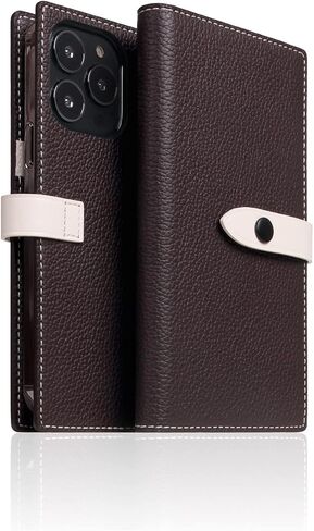 SLG iPhone 12 Pro Max Handcrafted Leather Wallet Case, D8 Full Grain Leather, Diary Flip Cover with Snap Closure, Card Slot Holder with Gift Box (Brown Cream) in Saudi Arabia