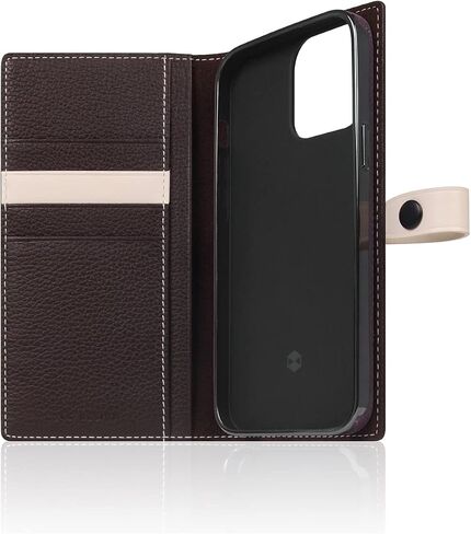SLG iPhone 12 Pro Max Handcrafted Leather Wallet Case, D8 Full Grain Leather, Diary Flip Cover with Snap Closure, Card Slot Holder with Gift Box (Brown Cream) in Saudi Arabia