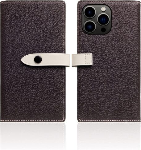 SLG iPhone 12 Pro Max Handcrafted Leather Wallet Case, D8 Full Grain Leather, Diary Flip Cover with Snap Closure, Card Slot Holder with Gift Box (Brown Cream) in Saudi Arabia