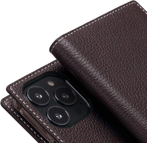 SLG iPhone 12 Pro Max Handcrafted Leather Wallet Case, D8 Full Grain Leather, Diary Flip Cover with Snap Closure, Card Slot Holder with Gift Box (Brown Cream) in Saudi Arabia